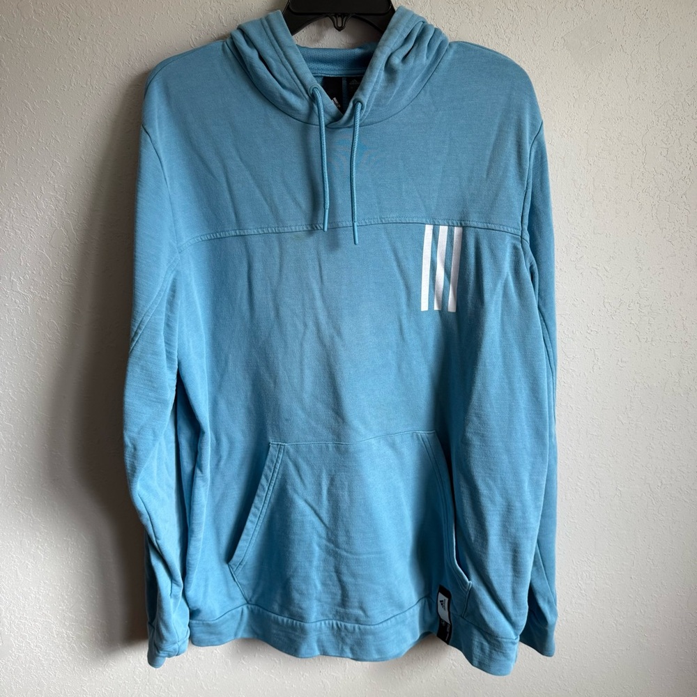 Men’s L Light Blue Adidas Athletic Activewear Casual Sporty Breathable Hoodie